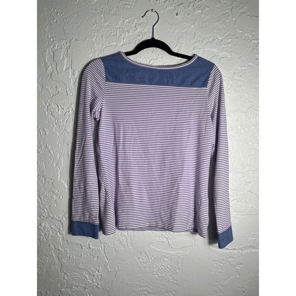 Brooks Brothers Red Fleece Purple White Striped Boat Neck Top Chambray‎ Trim S